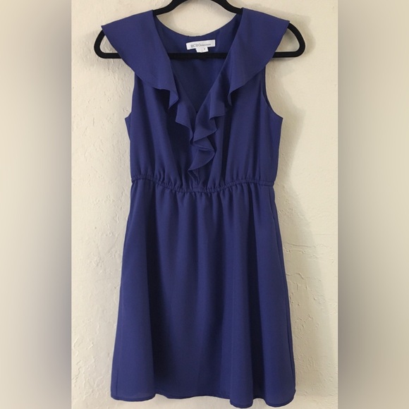BCBGerneration Sleeveless Ruffle Collar Mini Dress Small Blue Festival Vacation - Picture 2 of 8